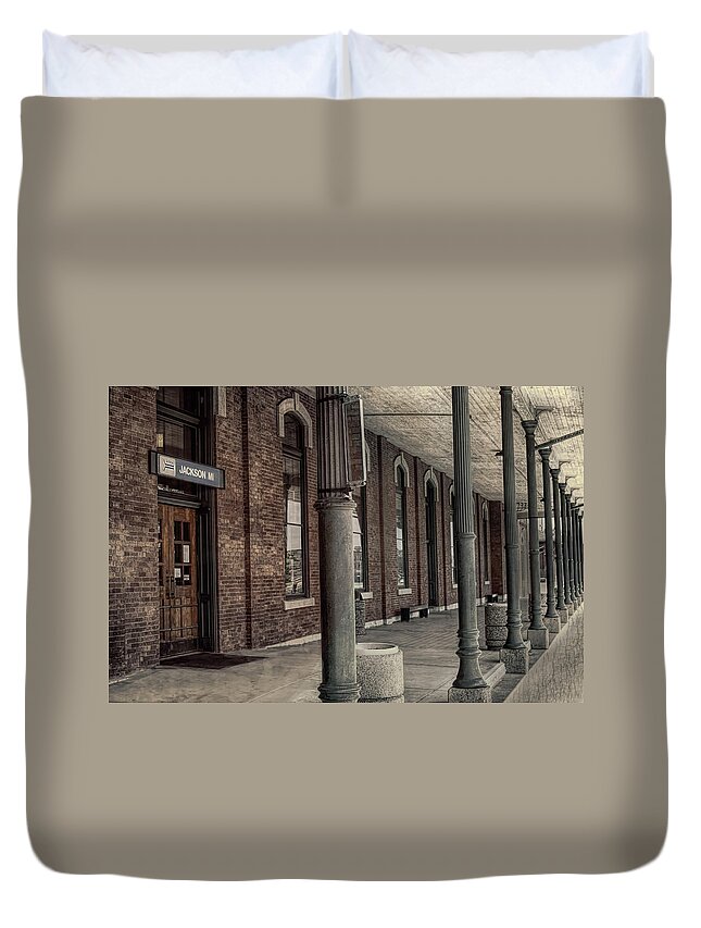 Jackson Michigan Duvet Cover featuring the photograph Jackson Michigan Train Depot by Pat Cook