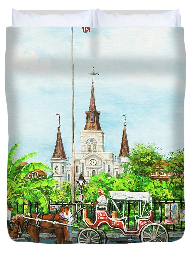 New Orleans Art Duvet Cover featuring the painting Jackson Square Carriage by Dianne Parks