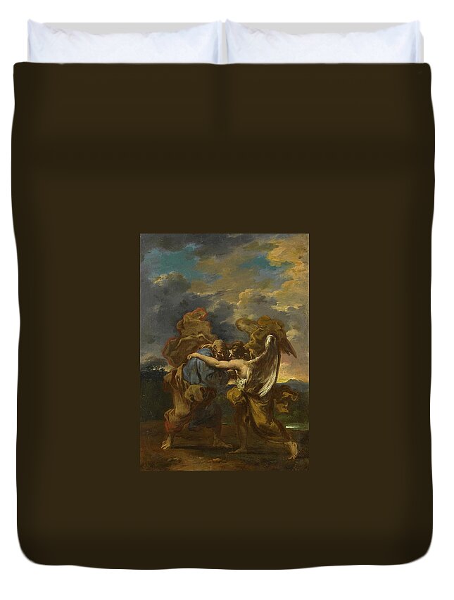 Alessandro Magnasco Duvet Cover featuring the painting Jacob Wrestling With The Angel by MotionAge Designs