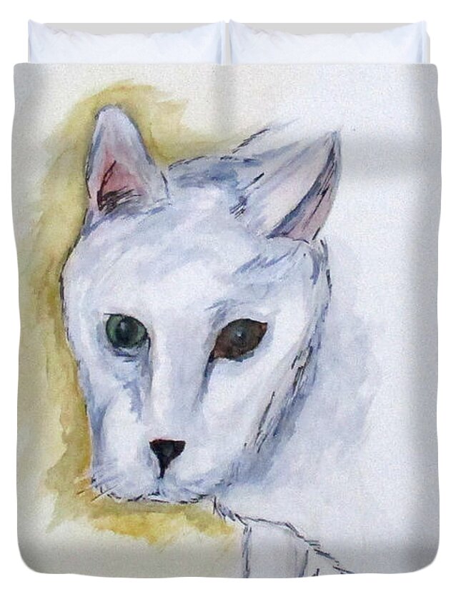 Cat Duvet Cover featuring the painting Jade The Cat by Clyde J Kell
