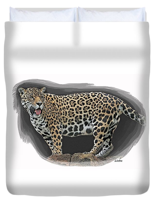 Jaguar Duvet Cover featuring the digital art Jaguar 16 by Larry Linton