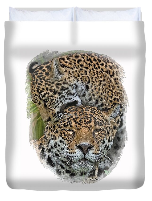 Jaguar Duvet Cover featuring the digital art Jaguar Affection by Larry Linton