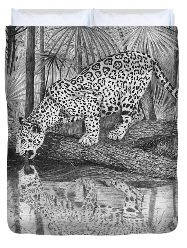 Jaguar Drinking Water Duvet Cover by James Schultz - Fine Art America
