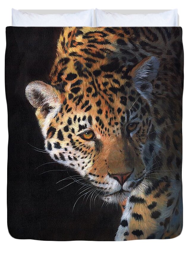 Jaguar Duvet Cover featuring the painting Jaguar Portrait by David Stribbling