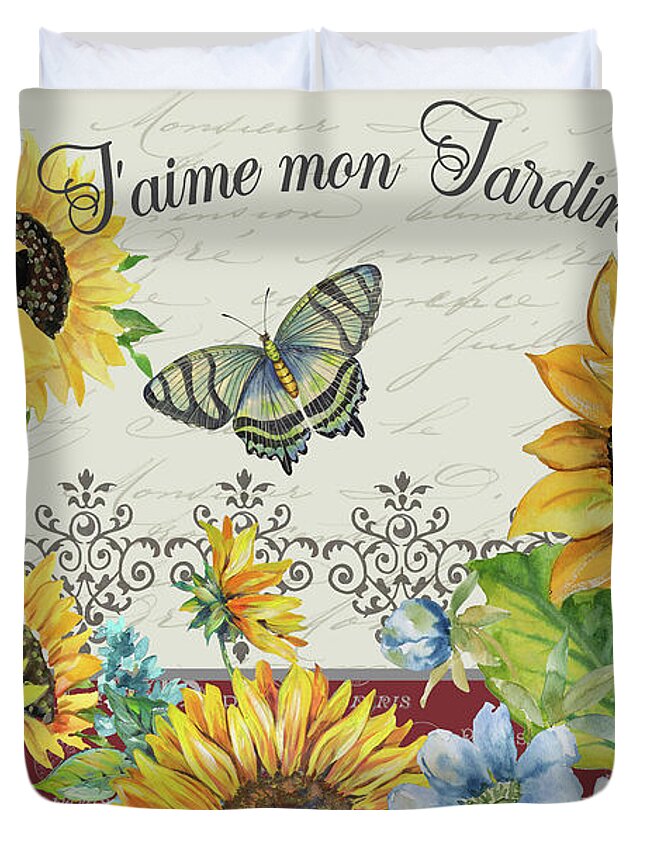 French Duvet Cover featuring the painting Jaime mon Jardin-JP3990 by Jean Plout