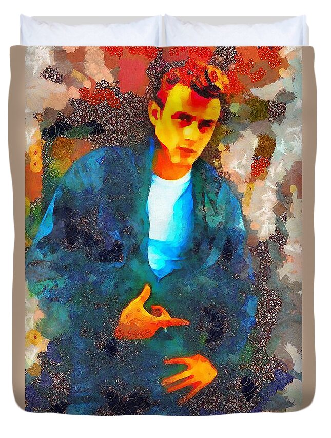 James Duvet Cover featuring the painting James Dean Hollywood Legend by Esoterica Art Agency