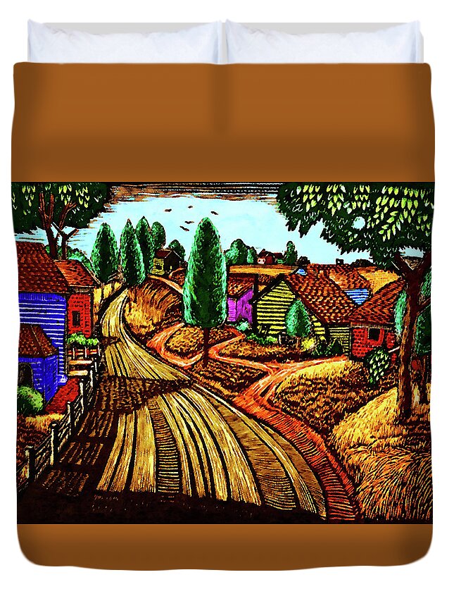 James Lesesne Wells Duvet Cover featuring the digital art James Lesesne Wells' Farmlands by Timothy Bulone