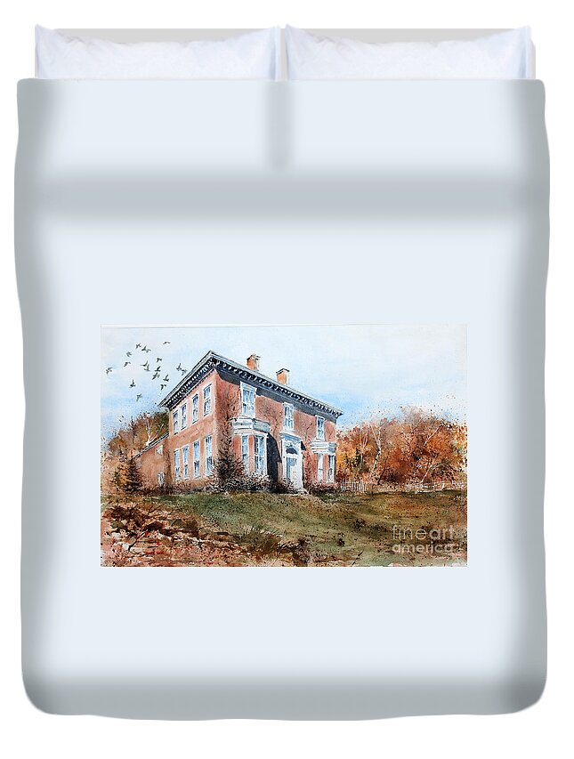  A Flock Of Pigeons Fly Above The Historical Home Of James Mcleaster Near Lawrenceburg Duvet Cover featuring the painting JAMES McLEASTER HOUSE by Monte Toon
