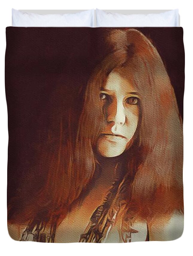 Janis Duvet Cover featuring the painting Janis Joplin, Music Legend by Esoterica Art Agency