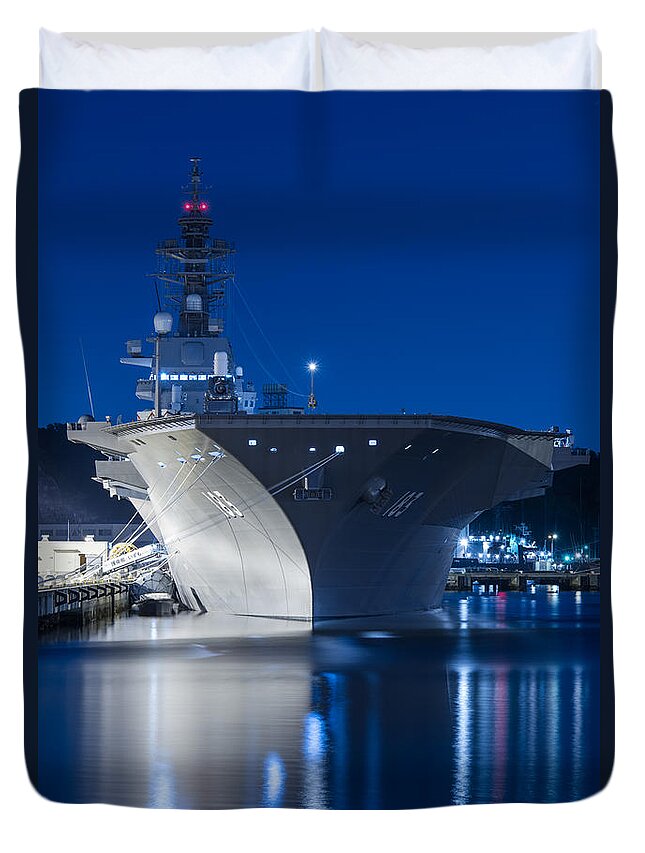 Navy Duvet Cover featuring the photograph Japan Naval Ship DDH-183 Izumo by Kai Ayase