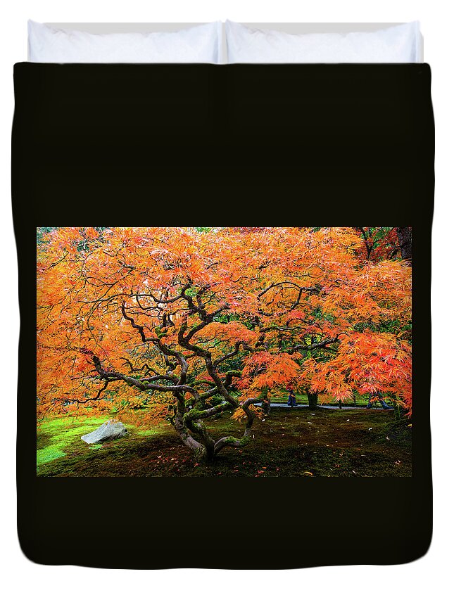 Landscape Duvet Cover featuring the photograph Japanese maple - Japanese garden by Hisao Mogi