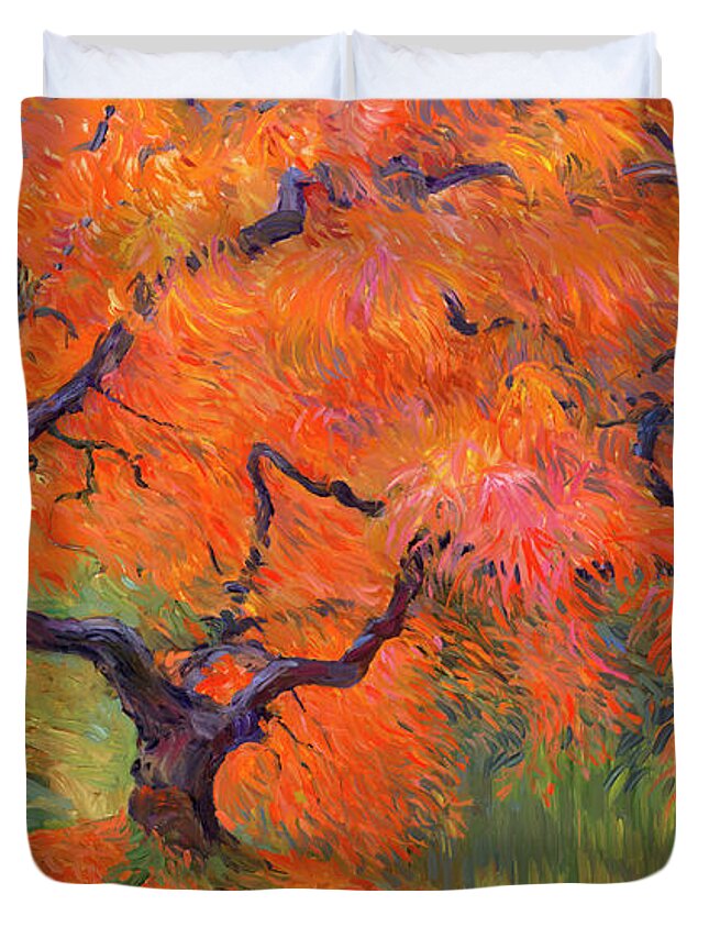 Japanese Maple Duvet Cover featuring the painting Japanese Maple Tree by Judith Barath