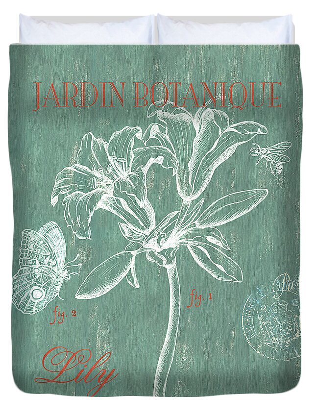 Floral Duvet Cover featuring the drawing Jardin Botanique Aqua by Debbie DeWitt