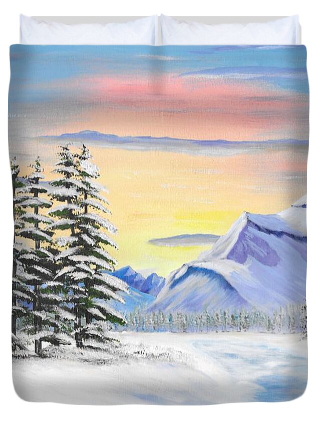 Mountains Duvet Cover featuring the painting Jasper Mountains Winter by David Bigelow