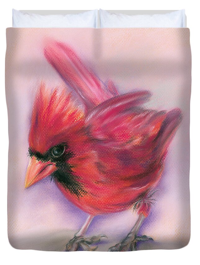 Bird Duvet Cover featuring the painting Jaunty Redbird Cardinal by MM Anderson