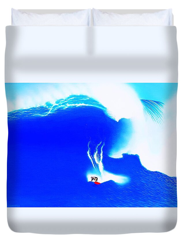 Surfing Duvet Cover featuring the painting Jaws 1998 by John Kaelin