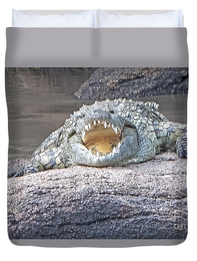 Crocodile Duvet Cover featuring the photograph Jaws by Pravine Chester