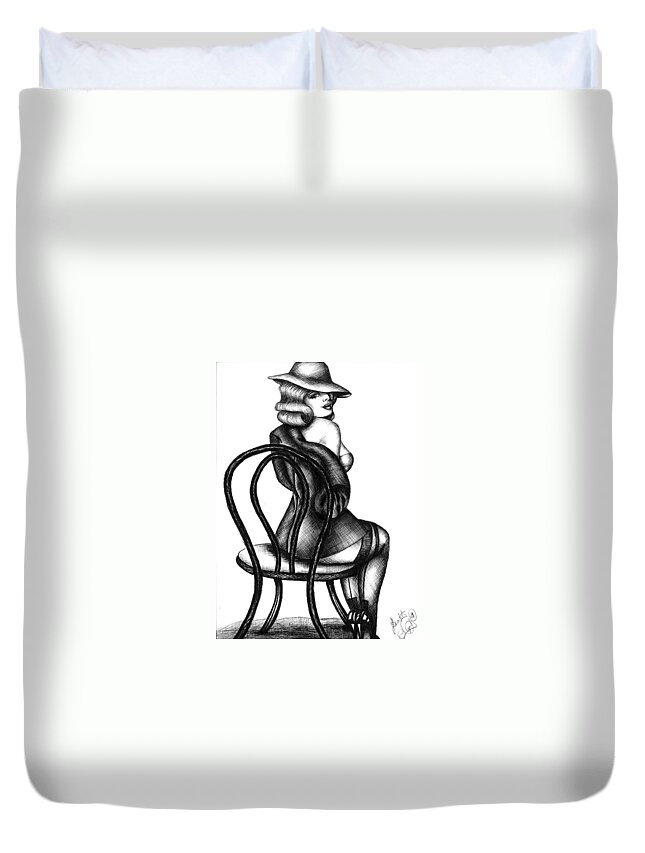 Pen And Ink Duvet Cover featuring the drawing Jazz Dancer by Scarlett Royale