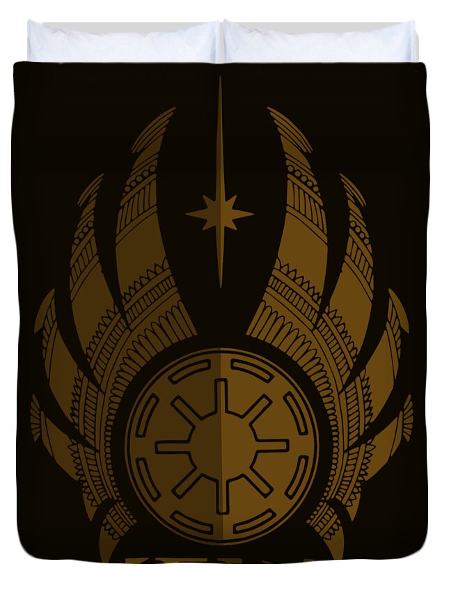 Jedi Duvet Cover featuring the mixed media Jedi Symbol - Star Wars Art, Brown by Studio Grafiikka
