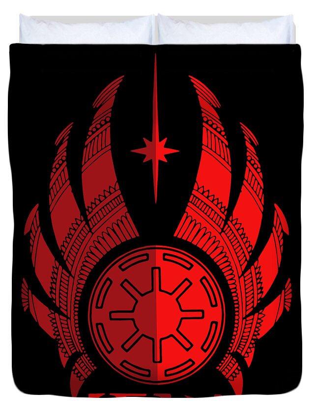 Jedi Duvet Cover featuring the mixed media Jedi Symbol - Star Wars Art, Red by Studio Grafiikka