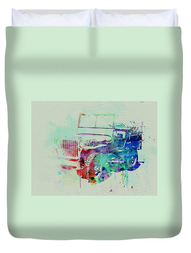 Willis Duvet Cover featuring the painting Jeep Willis by Naxart Studio