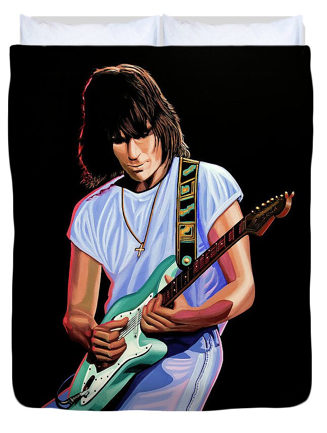 Jeff Beck Duvet Cover featuring the painting Jeff Beck Painting by Paul Meijering
