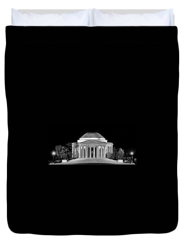 Jefferson Duvet Cover featuring the photograph Jefferson Memorial Lonely Night by Olivier Le Queinec