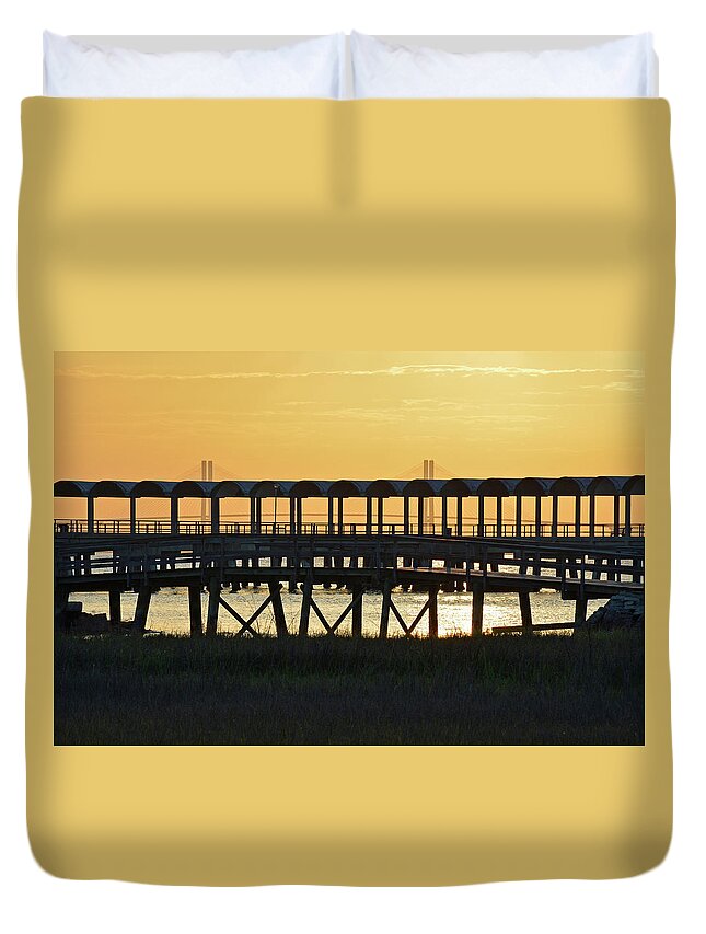 Jekyll Island Duvet Cover featuring the photograph Jekyll Island Pier at Sunset by Bruce Gourley