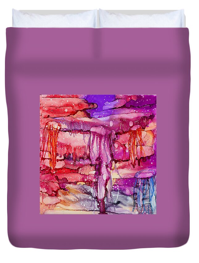 Ocean Duvet Cover featuring the painting Jellyfish by Alene Sirott-Cope