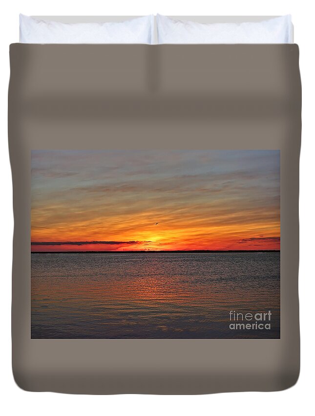 Sunrise Duvet Cover featuring the photograph Jersey Shore Sunset HDR by Jeff Breiman