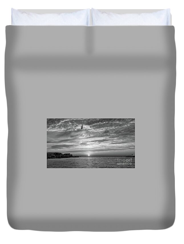 Sunrise Duvet Cover featuring the photograph Jersey Shore Sunset In Black and White by Jeff Breiman