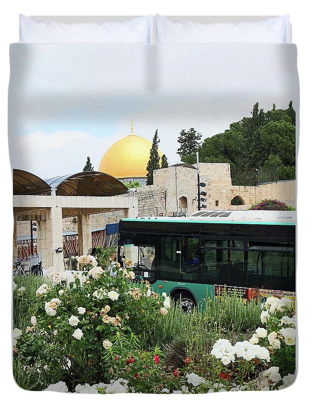Jerusalem Duvet Cover featuring the photograph Jerusalem White Flowers by Munir Alawi