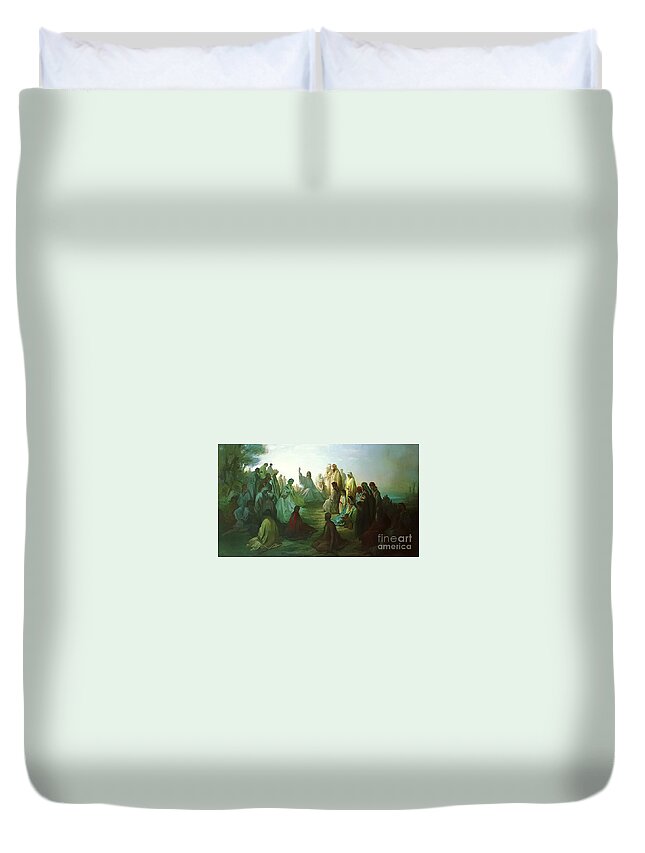 Jesus Preaching The Sermon On The Mount Gustave Dore Duvet Cover featuring the painting Jesus Preaching the Sermon by MotionAge Designs