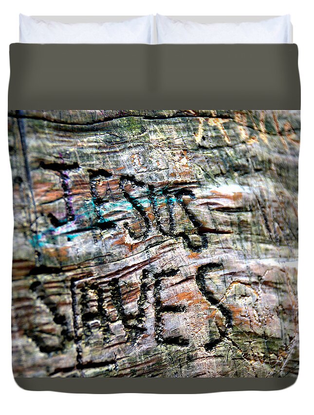 Jesus Duvet Cover featuring the photograph Jesus Saves by Andrea Platt