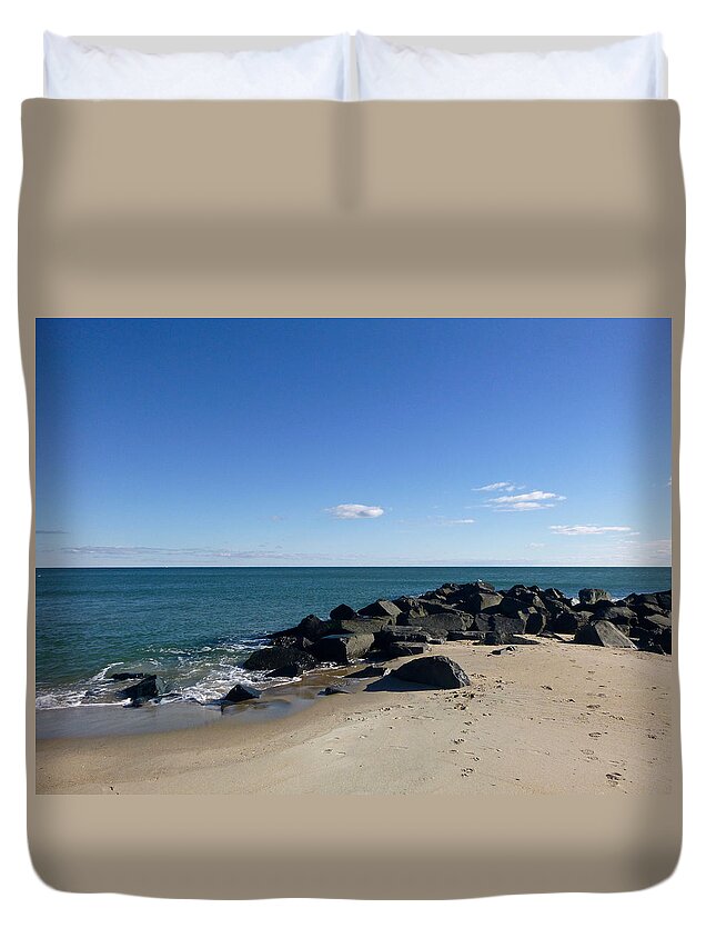 Ocean Duvet Cover featuring the photograph Jetty in November by Ellen Paull