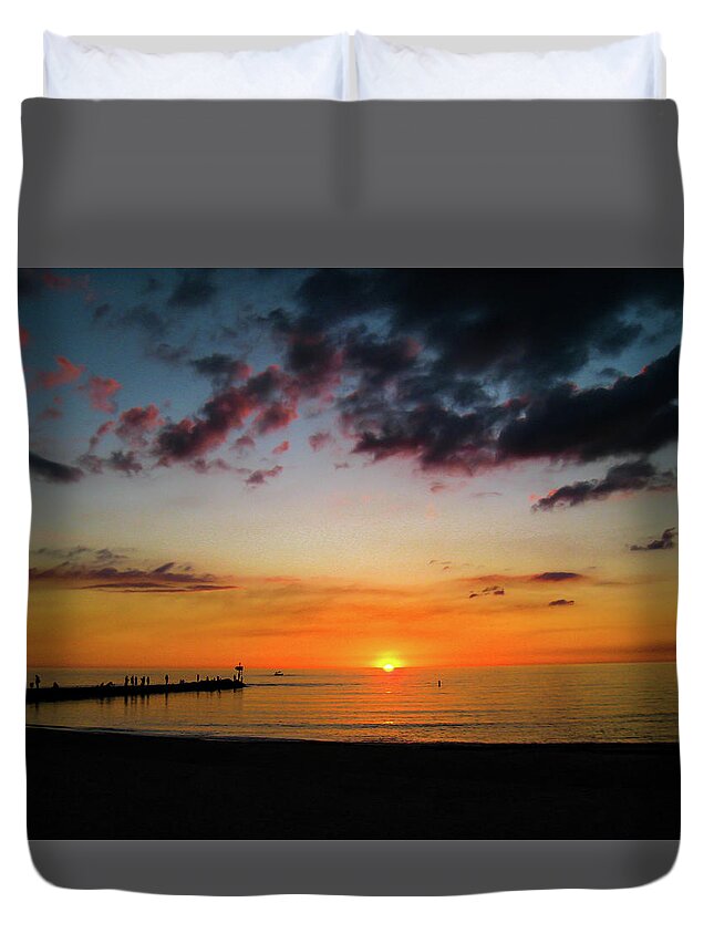 Florida Duvet Cover featuring the photograph Jetty Sunset by Bradley Dever