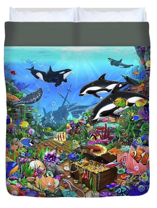 Shipwreck Duvet Cover featuring the digital art Jewels of the Deep by MGL Meiklejohn Graphics Licensing