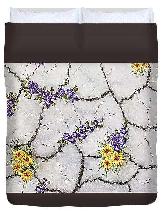Flowers Duvet Cover featuring the painting Jewels of the Desert by Neslihan Ergul Colley