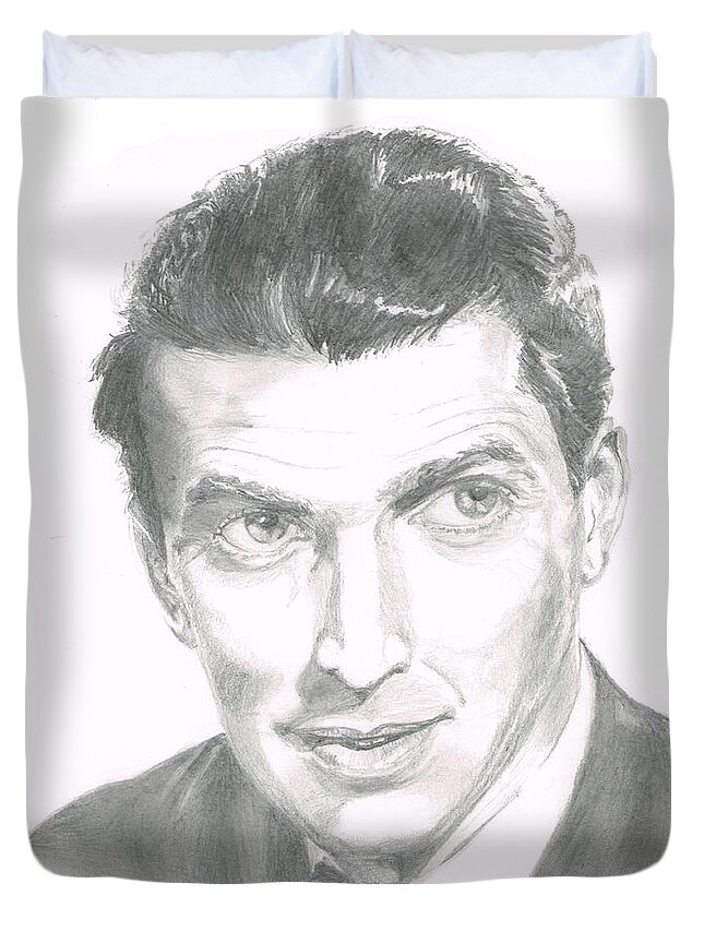 Jimmy Stewart Duvet Cover featuring the drawing Jimmy Stewart by Andrew Gillette