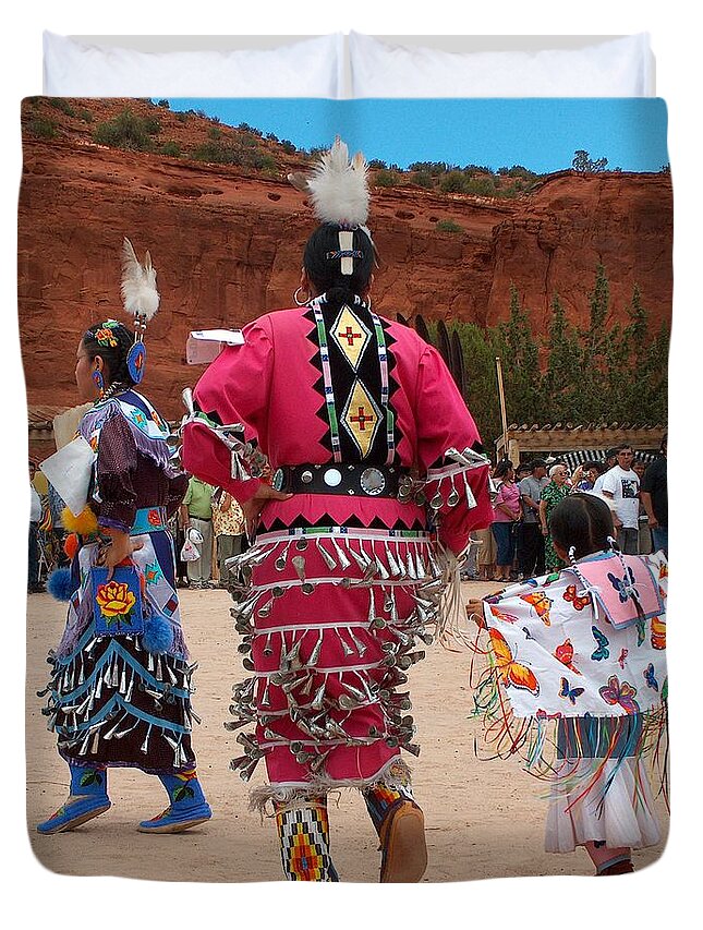 Pow-wow Duvet Cover featuring the photograph Jingle Dress and Fancy Shawl Dancers by Tim McCarthy