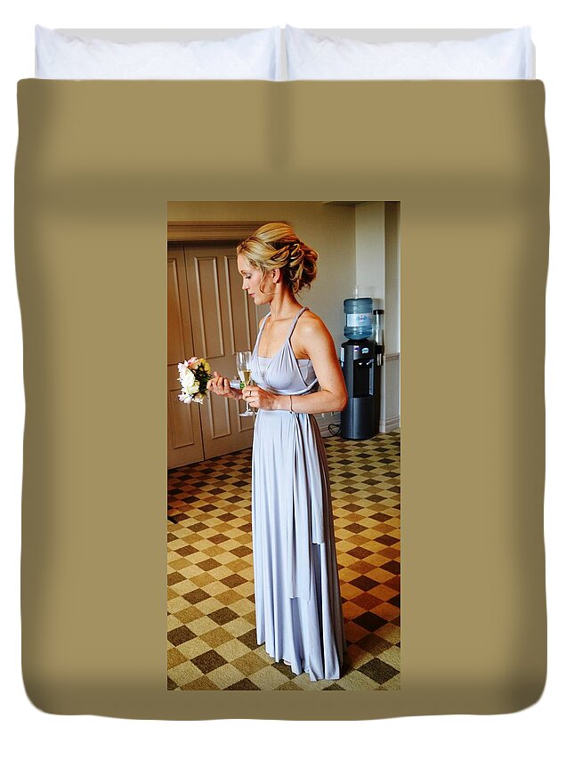 Bride Duvet Cover featuring the photograph Jo with bouquet by Nina-Rosa Dudy