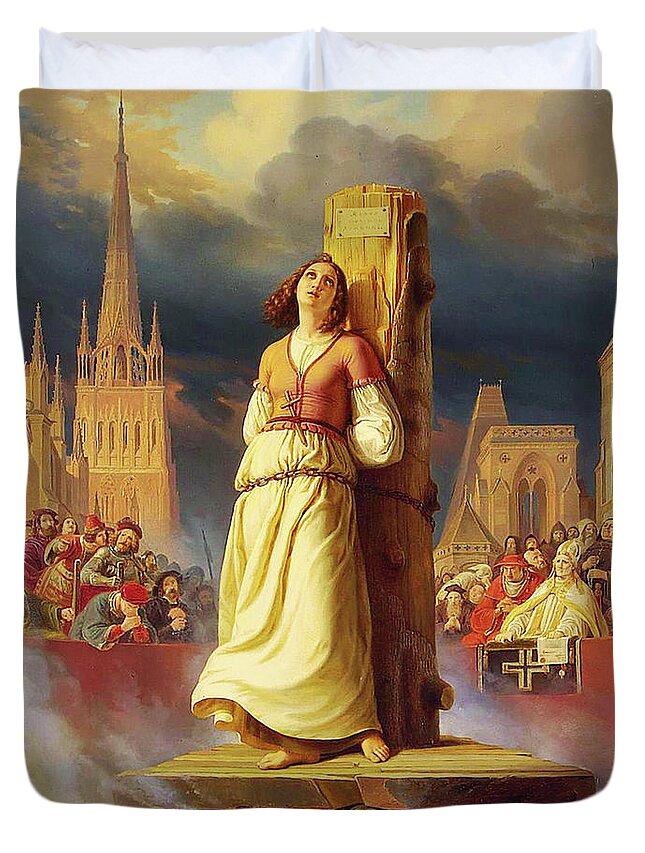 St Joan Of Arc Duvet Cover featuring the mixed media Joan of Arc at the Stake by Stilke Hermann Anton