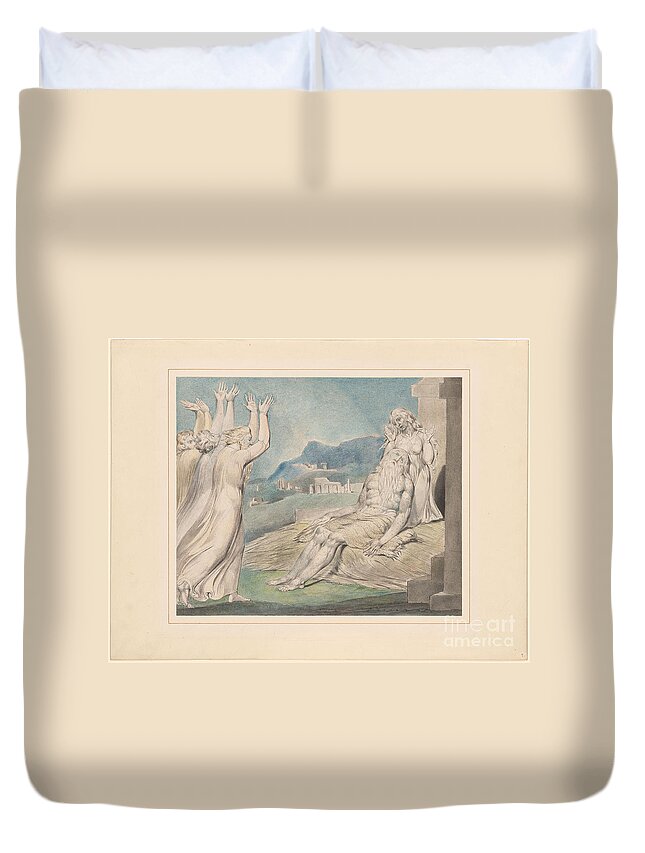 William Blake Duvet Cover featuring the painting Job's Comforters by MotionAge Designs