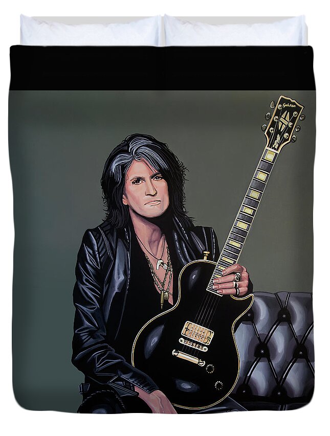 Joe Perry Duvet Cover featuring the painting Joe Perry Of Aerosmith Painting by Paul Meijering