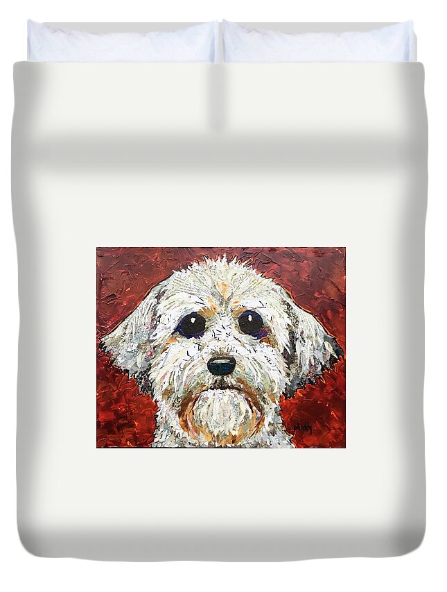 Dog Duvet Cover featuring the painting Joey by Phiddy Webb