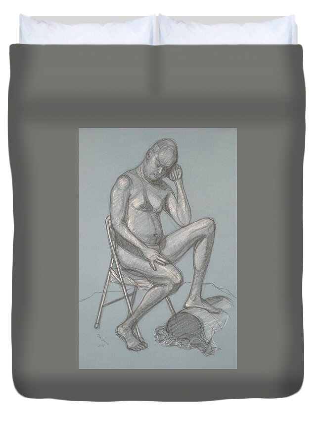 Realism Duvet Cover featuring the drawing Joey Seated 5 by Donelli DiMaria