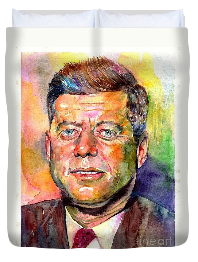 John Duvet Cover featuring the painting John F. Kennedy watercolor by Suzann Sines
