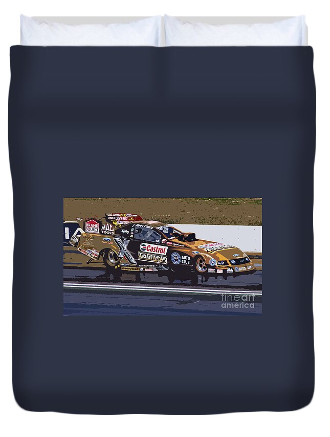 Ford Duvet Cover featuring the photograph John Force Mustang by Tommy Anderson