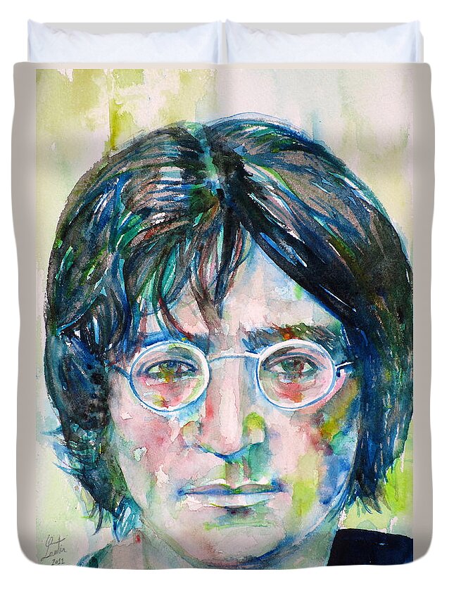 Year 2011 Duvet Cover featuring the painting JOHN LENNON - watercolor portrait.8 by Fabrizio Cassetta