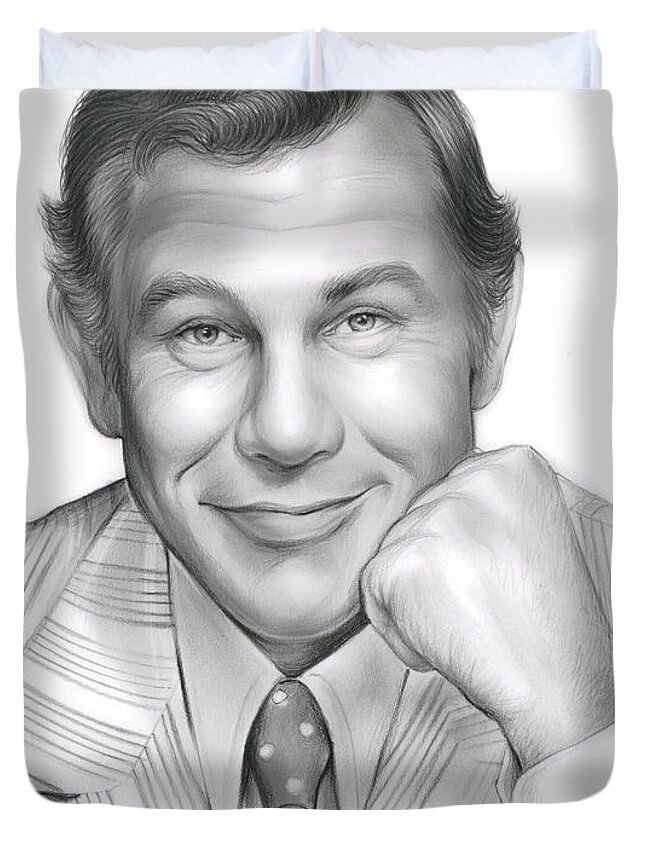 Johnny Carson Duvet Cover featuring the drawing Johnny Carson by Greg Joens